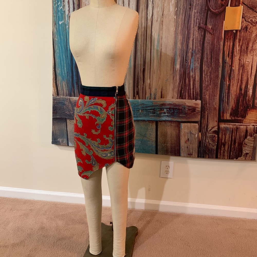 LF Plaid & Paisley Asymmetric Skirt NWT